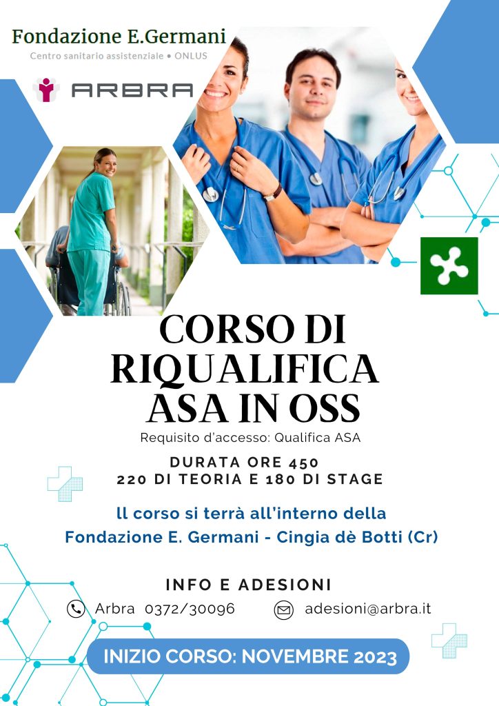 Il corso per la riqualifica permette ai candidati che sono già nel mondo del lavoro di riqualificarsi come Operatori Socio Sanitari.
Il corso di riqualifica da A.S.A. in O.S.S. ha una durata di 450 ore delle quali 220 ore sono di teoria in aula  e 180 sono ore di stage.