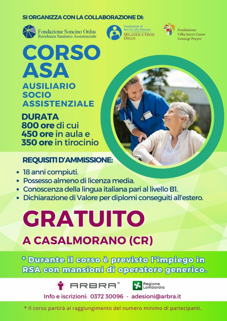 L’Ausiliario Socio Assistenziale (A.S.A.) presta assistenza a persone anziane, malate e/o disabili e può lavorare all’interno di Case di riposo, Centri per disabili ed anziani, Comunità per minori, Centri di servizio assistenza domiciliare e Istituti di Riabilitazione. I docenti che formeranno i nuovi operatori sono altamente qualificati per insegnare le nozioni teoriche e pratiche fondamentali per strutturare le basi di un operatore competente. Verrà insegnato ai futuri operatori come assistere al meglio i pazienti.Il Corso per ottenere la qualifica di 