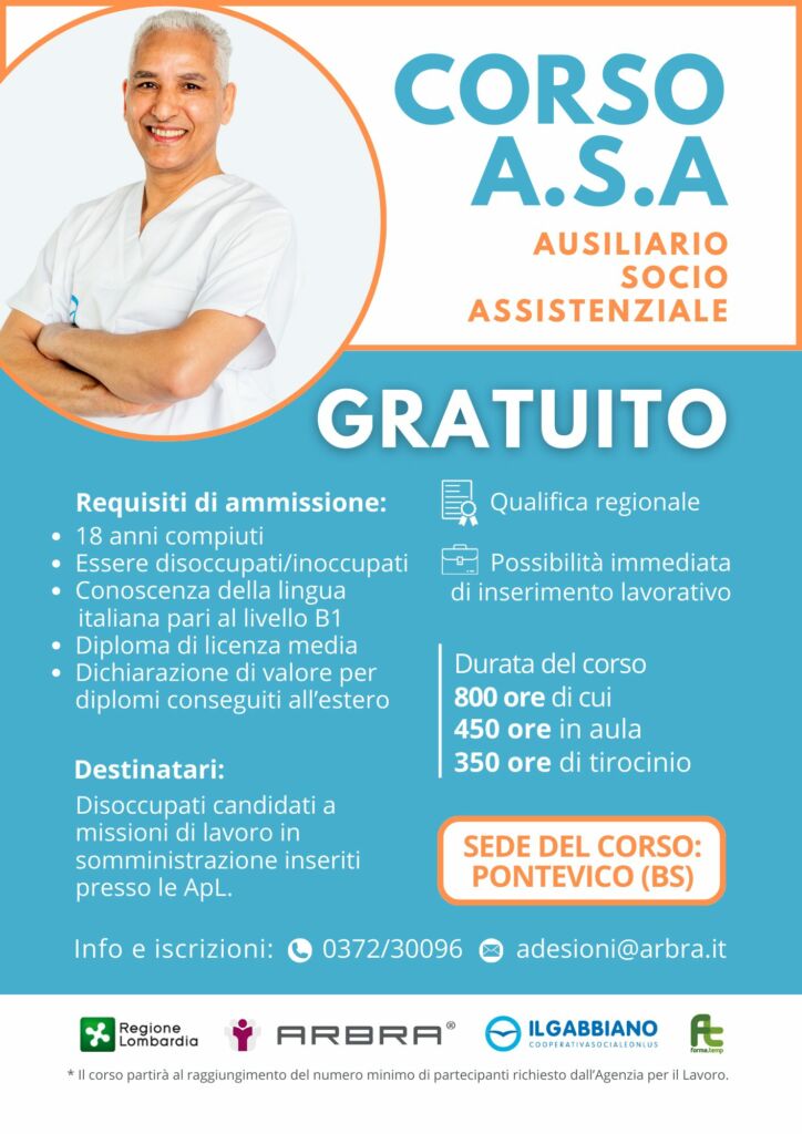 L’Ausiliario Socio Assistenziale (A.S.A.) presta assistenza a persone anziane, malate e/o disabili e può lavorare all’interno di Case di riposo, Centri per disabili ed anziani, Comunità per minori, Centri di servizio assistenza domiciliare e Istituti di Riabilitazione. I docenti che formeranno i nuovi operatori sono altamente qualificati per insegnare le nozioni teoriche e pratiche fondamentali per strutturare le basi di un operatore competente. Verrà insegnato ai futuri operatori come assistere al meglio i pazienti.Il Corso per ottenere la qualifica di 